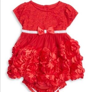 Baby Girl’s Two-Piece Red Rosette Satin Dress